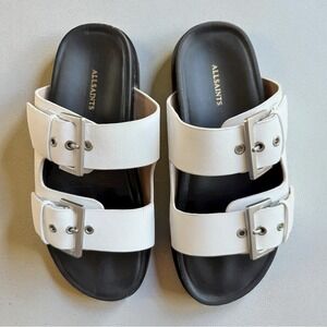 AllSaints Mia Double Strap Slide Sandal in white, Size 7 US, EUC